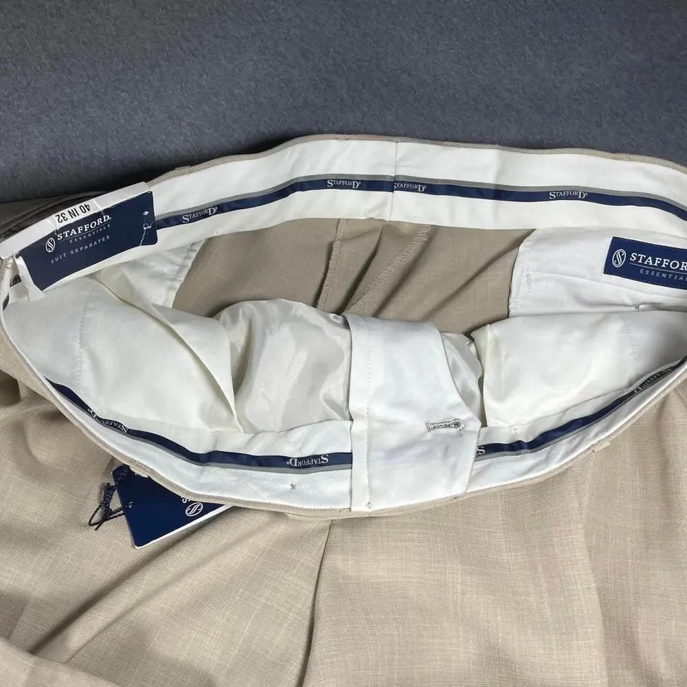 NWT New Stafford Essentials Classic Fit Men's Khaki Dress Pants, Size 40x32